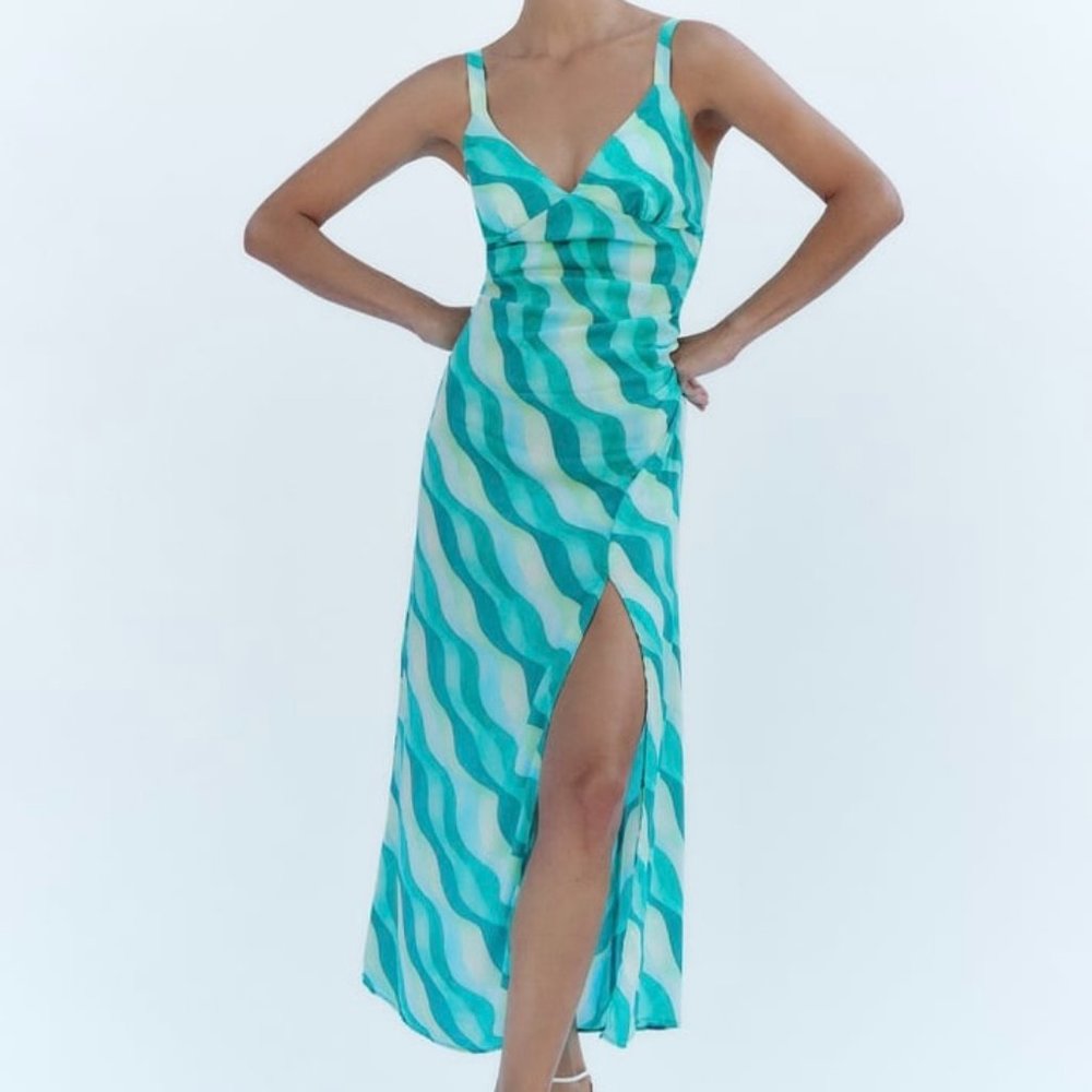 zara green swirl dress Zara Green Swirl Dress